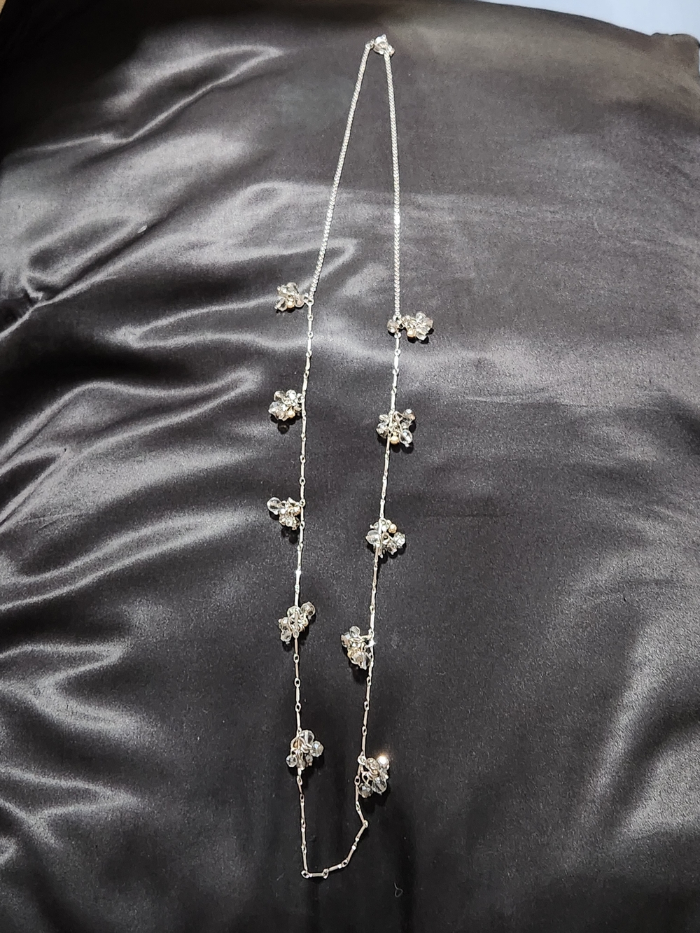 ​LOFT Silver Tone Long Crystal Cluster Station Necklace